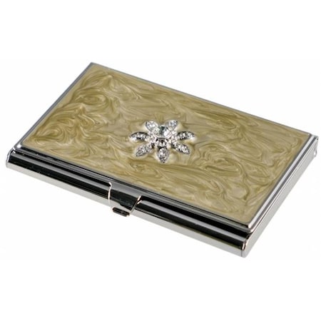 Bloom Taupe Lacquer With Flower Crystals Womens Business Card Case